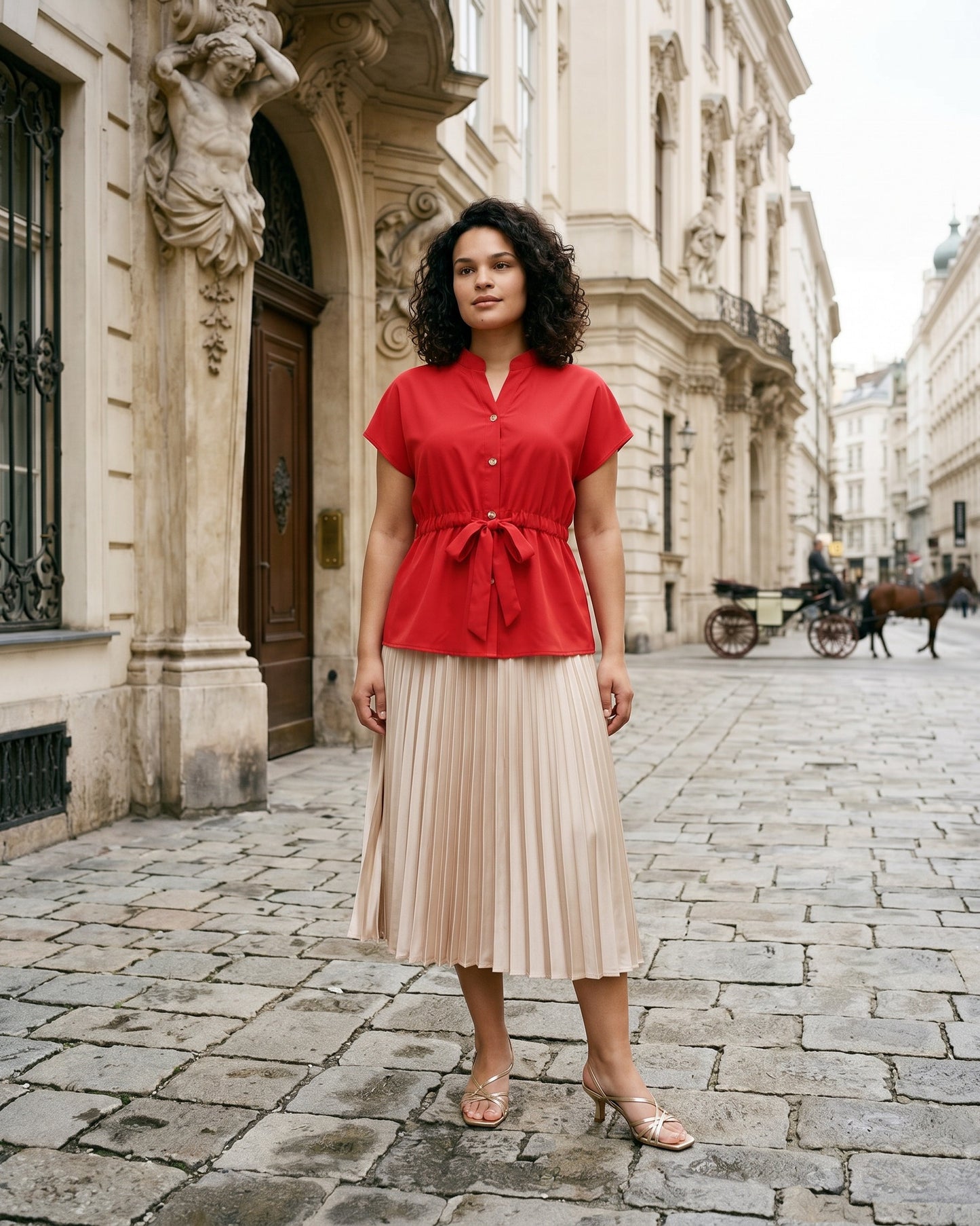 Finn Blouse - Stand-Collar in Red Shirt - outdoor 2