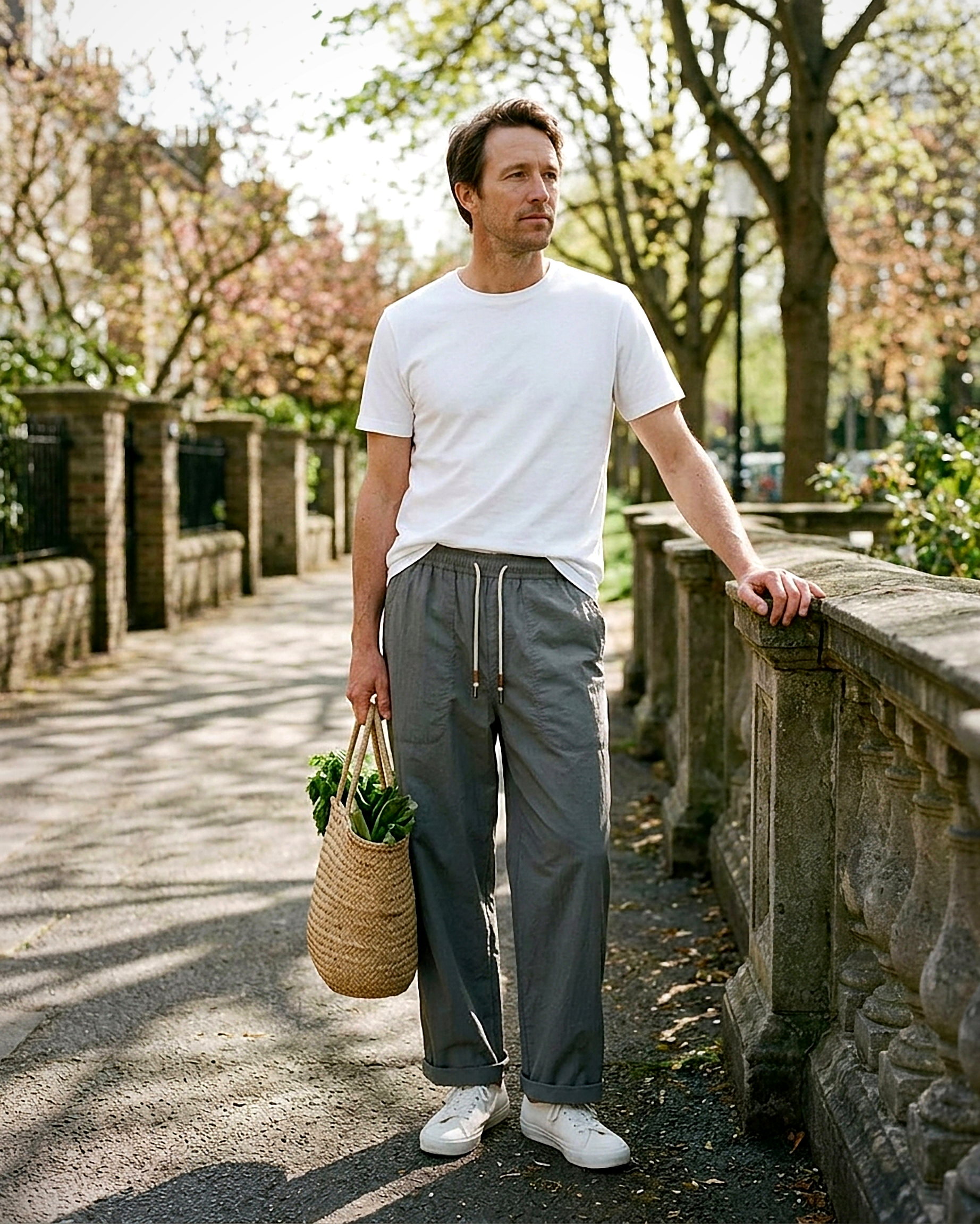 Glen Trousers - Relaxed Wide-Leg Denim in Grey - outdoor 2