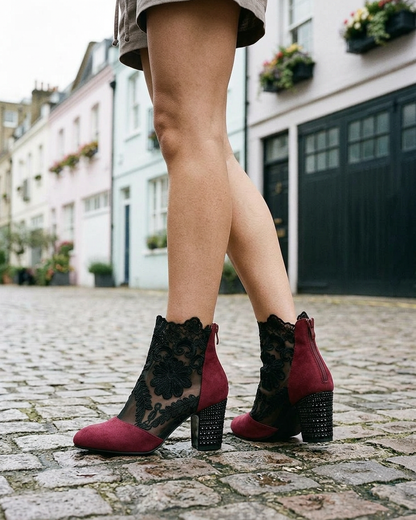 Dael Boots - Block-Heel Leather in Wine red - outdoor 2