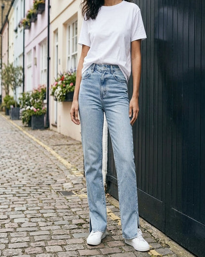Tael Jeans - Straight-Leg High-Waist Zip Denim in Light Blue - outdoor 2