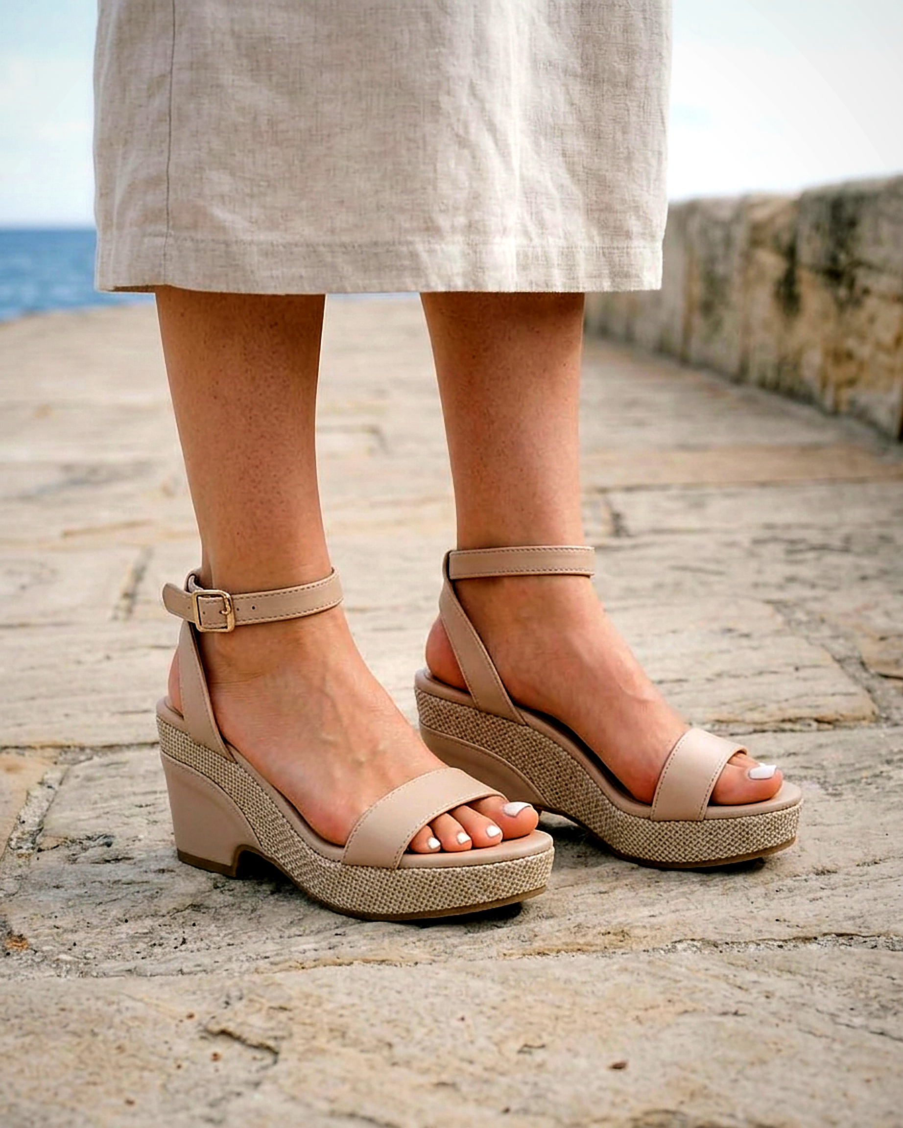 Rosa Sandals - Platform in Beige - outdoor 2