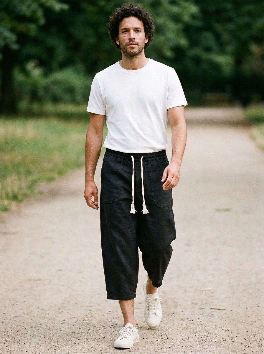 Yukio Trousers - Cropped Drawstring - Black