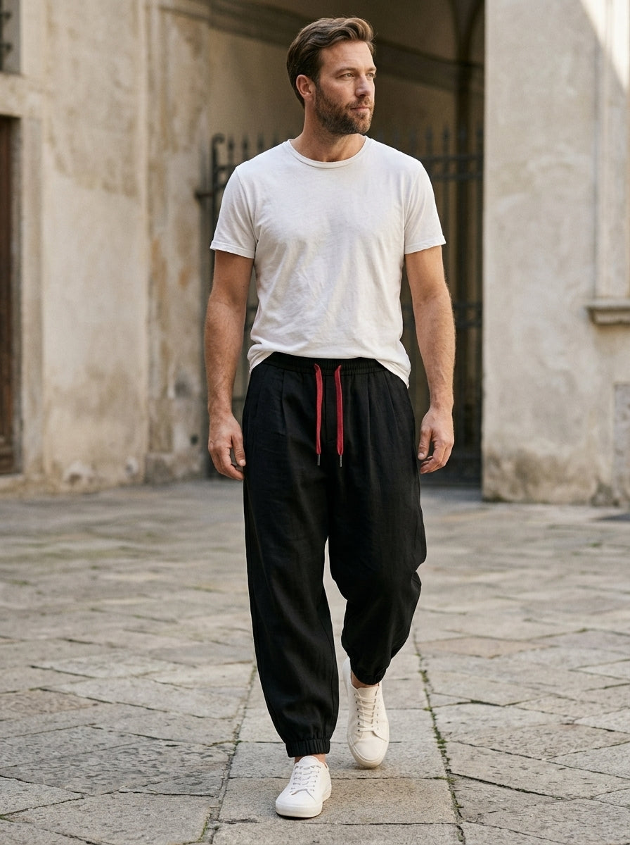 Yumiko Trousers - Light Linen Blend - Black