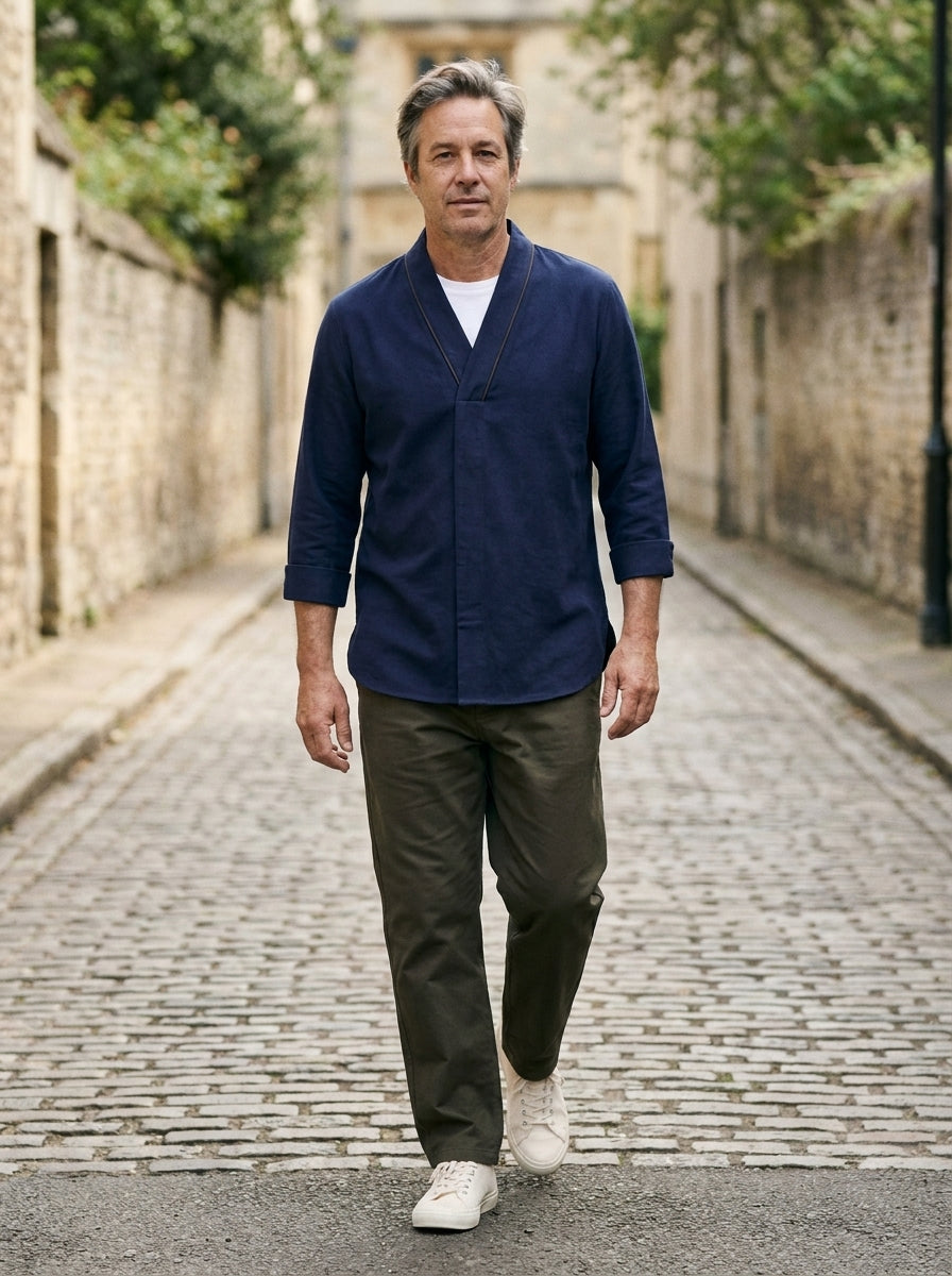 Takuma Kimono Shirt - Crossover Collar - Blue