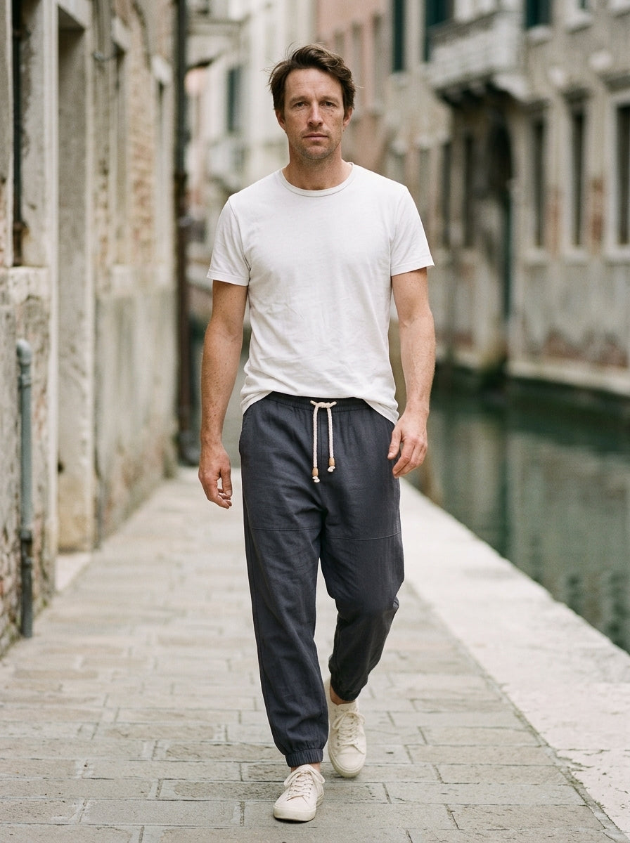 Yoshika Trousers - Relaxed Drawstring - Blue