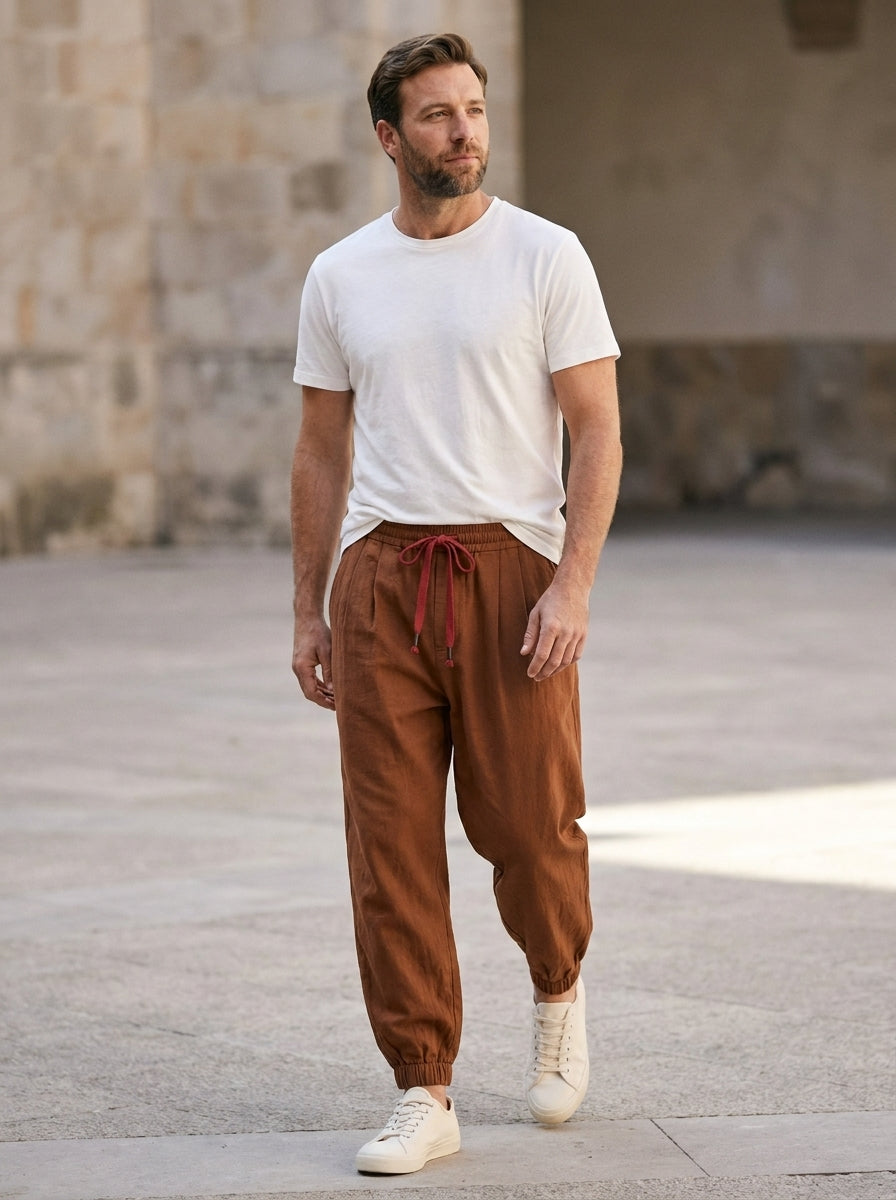 Yumiko Trousers - Light Linen Blend - Brown