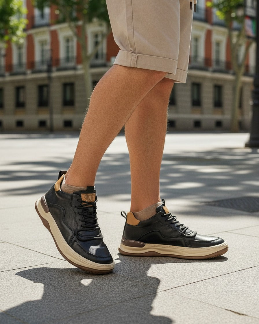 Dael Shoes - Leather in Black Beige - outdoor 2