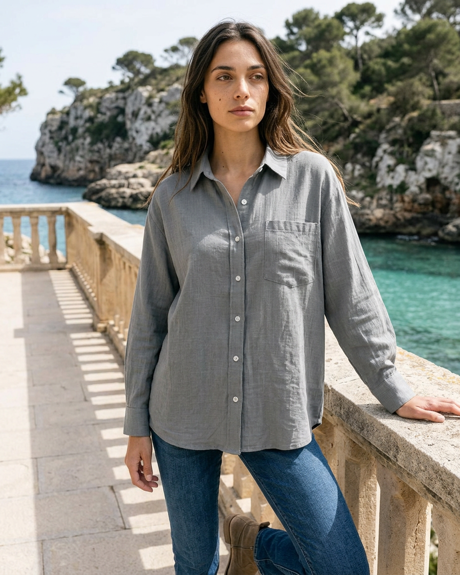 Ciel Shirt - Linen in GRAY - outdoor 2