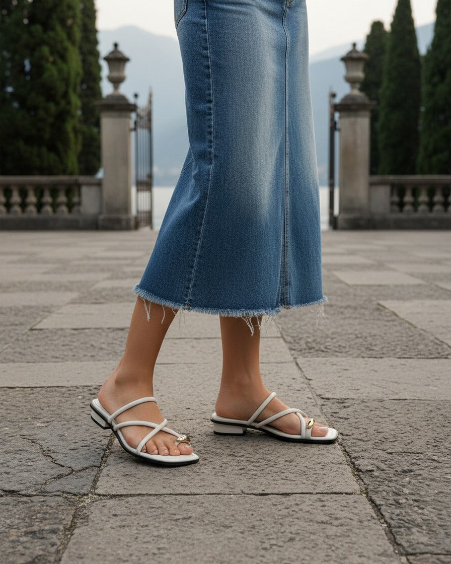 Iben Sandals - Leather in WHITE - outdoor 2