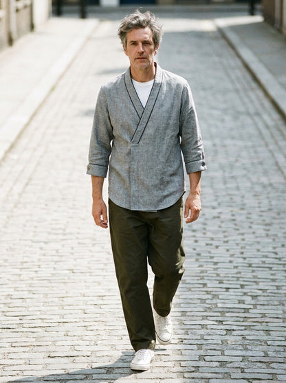 Takuma Kimono Shirt - Crossover Collar - Gray