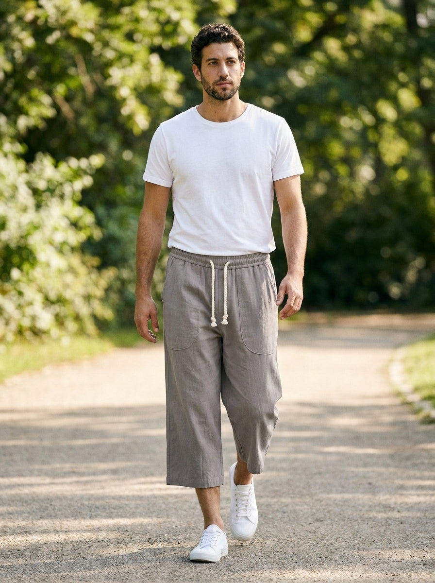 Yukio Trousers - Cropped Drawstring - Gray