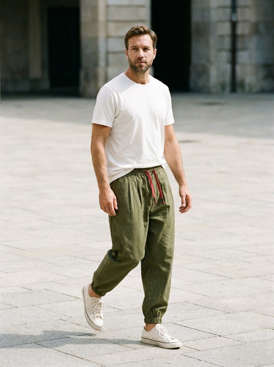 Yumiko Trousers - Light Linen Blend - Green