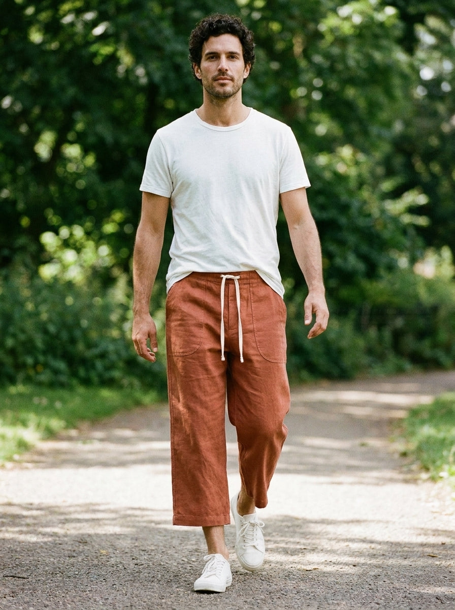Yukio Trousers - Cropped Drawstring - Red