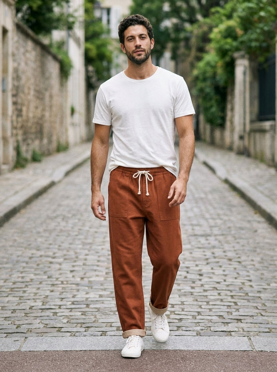 Hiroshi Trousers - Tailored Drawstring - Red Brown