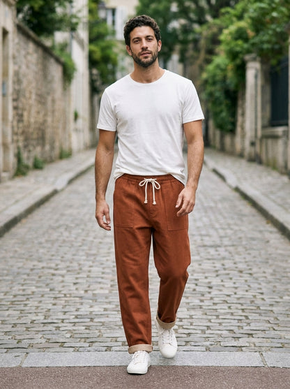 Hiroshi Trousers - Tailored Drawstring - Red Brown