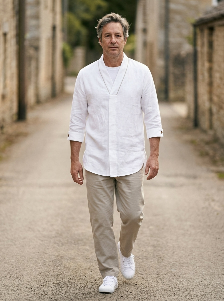 Takuma Kimono Shirt - Crossover Collar - White