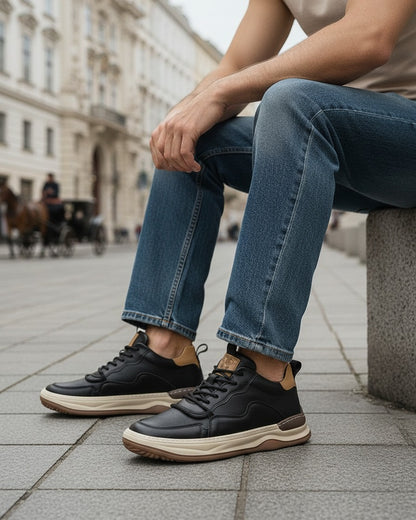 Dael Shoes - Leather in Black Beige - outdoor 3