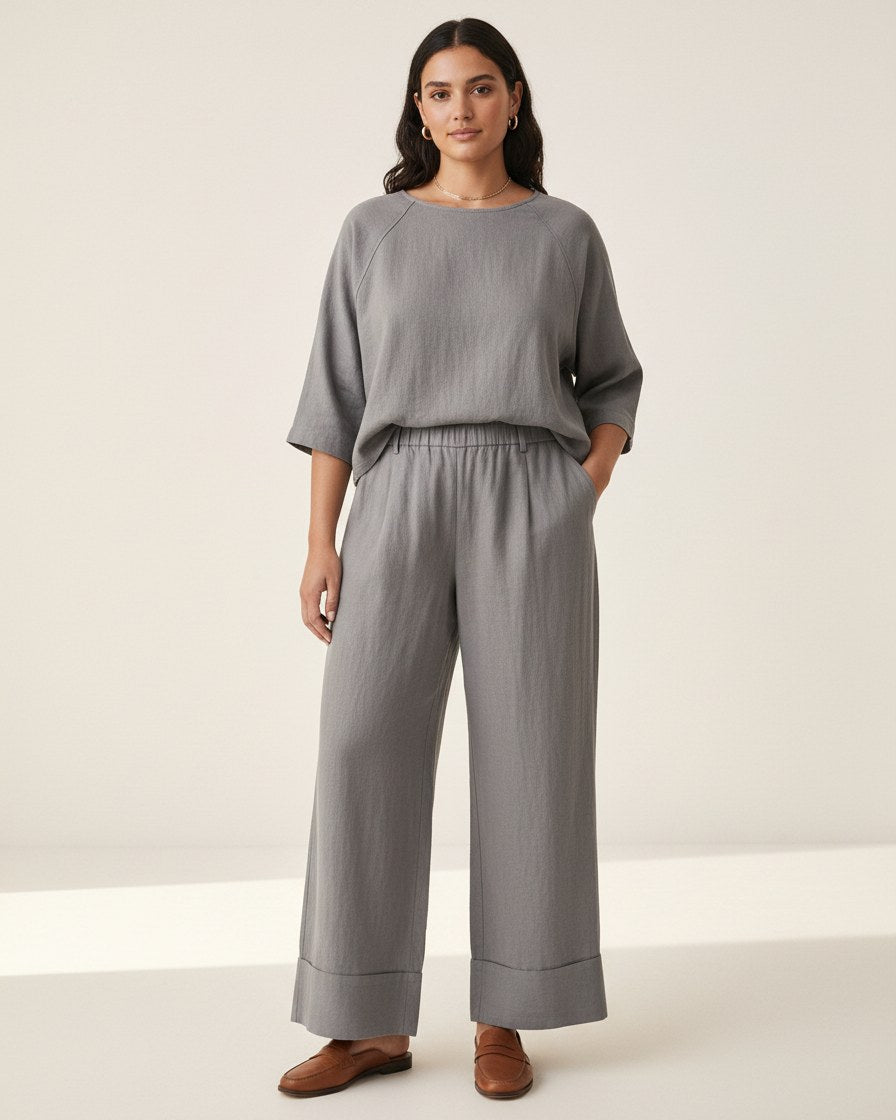 Jude Shirt - Relaxed Linen in Grey - plus front