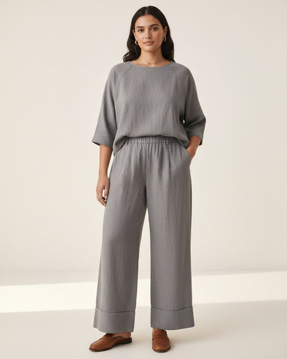 Jude Shirt - Relaxed Linen in Grey - plus front