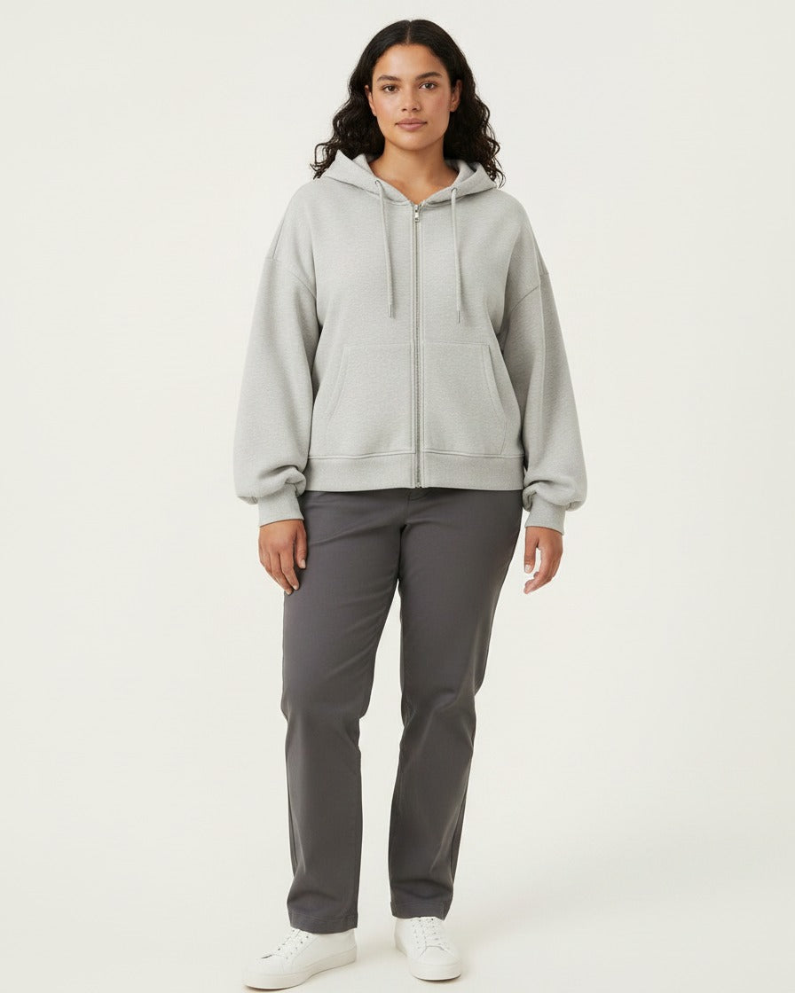 Daan Hoodie - Relaxed Zip in FlowerGrey - plus front