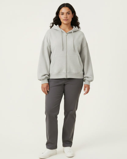 Daan Hoodie - Relaxed Zip in FlowerGrey - plus front
