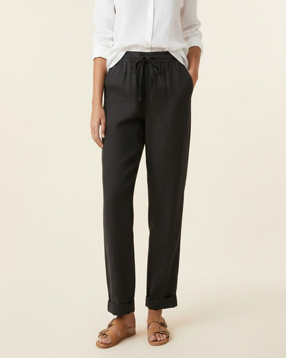 Orin Trousers - Straight-Leg Linen in Black - plus front