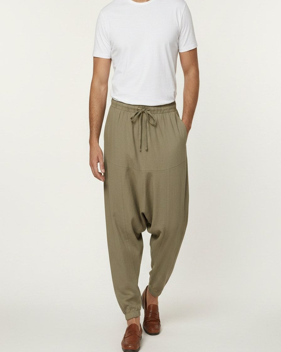 Mael Trousers - Relaxed Linen in Khaki - plus front