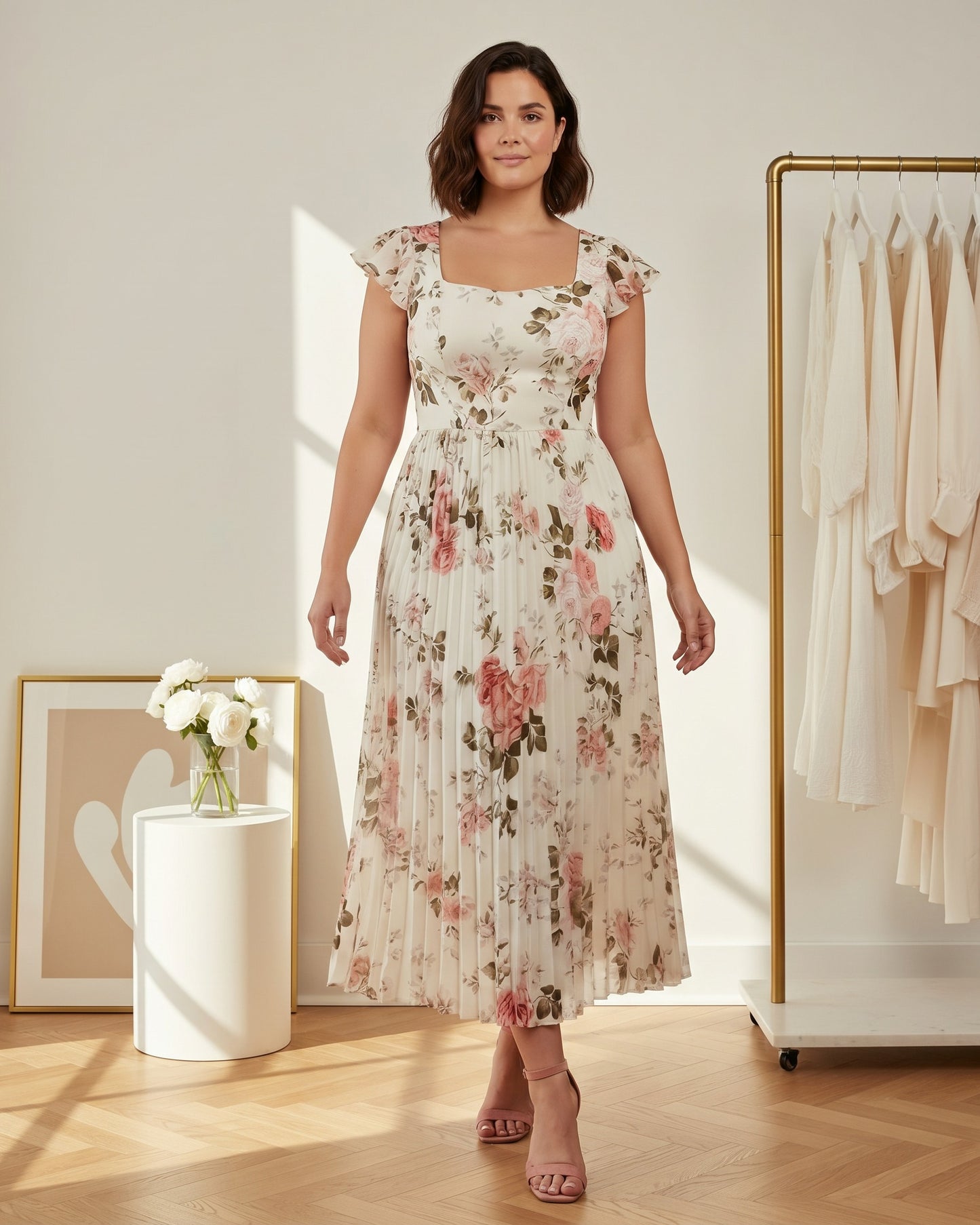 Maes Dress - High-Waist in Ivory - plus front