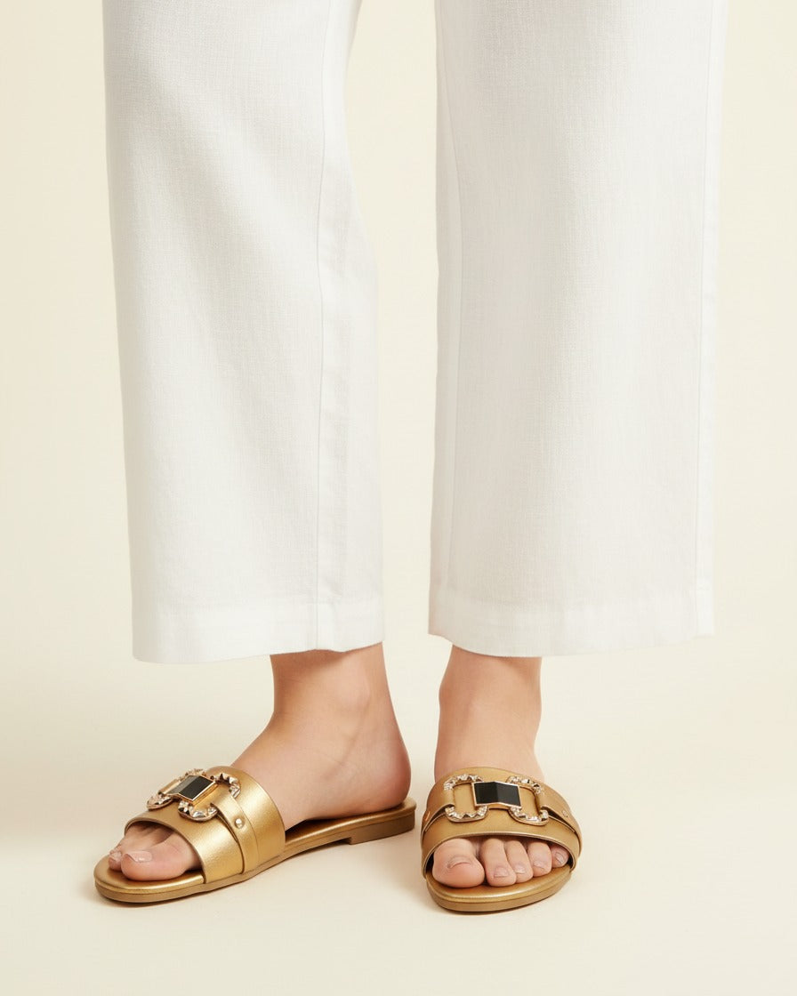 Arden Sandals - Leather in Gold - plus front