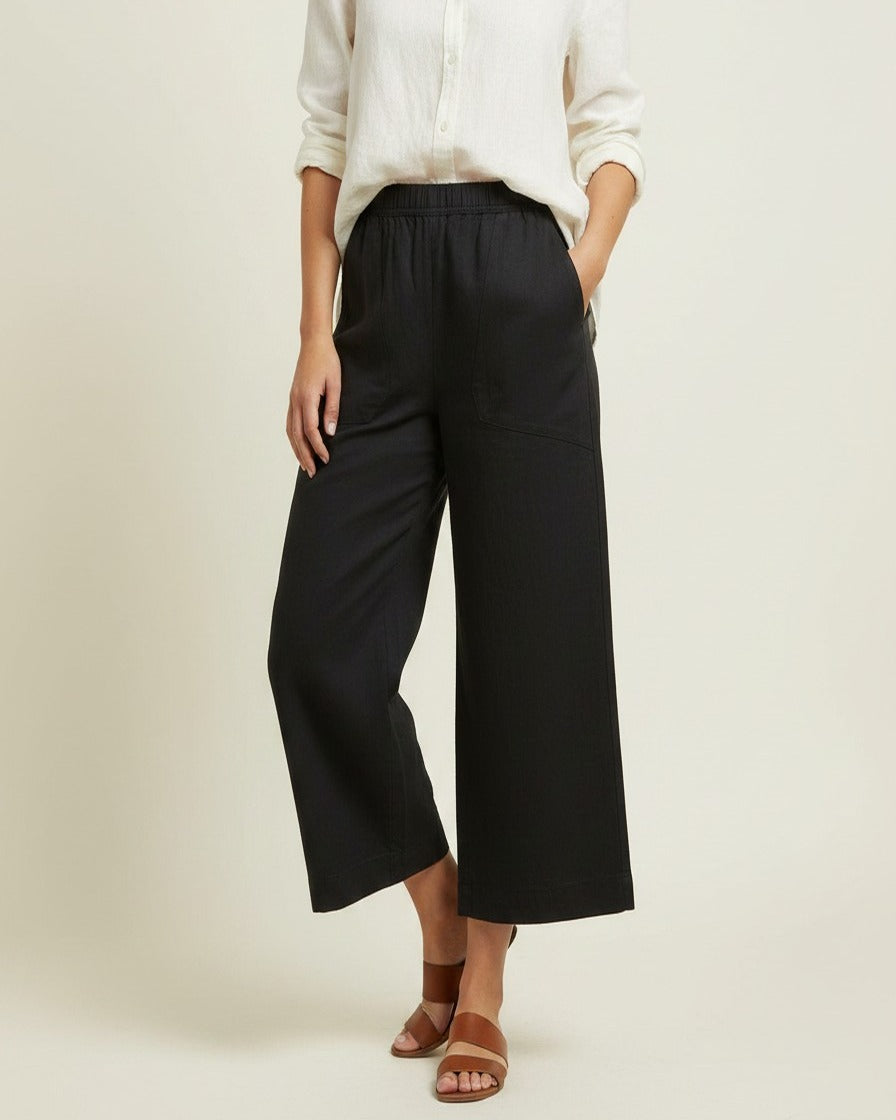 Yoel Trousers - Relaxed Wide-Leg Linen in Black - plus front