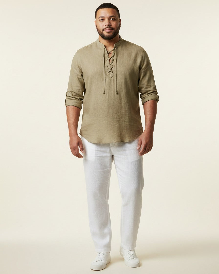 Kael Shirt - Linen in khaki - plus front