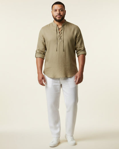 Kael Shirt - Linen in khaki - plus front