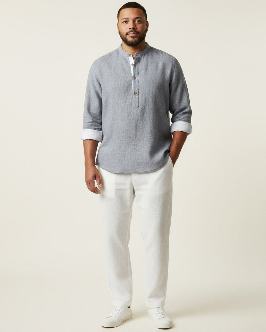 Wren Shirt - Relaxed Linen in Gray - plus front