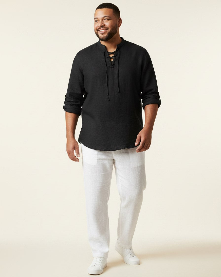Xen Shirt - Linen in Black - plus front