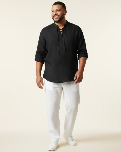 Xen Shirt - Linen in Black - plus front