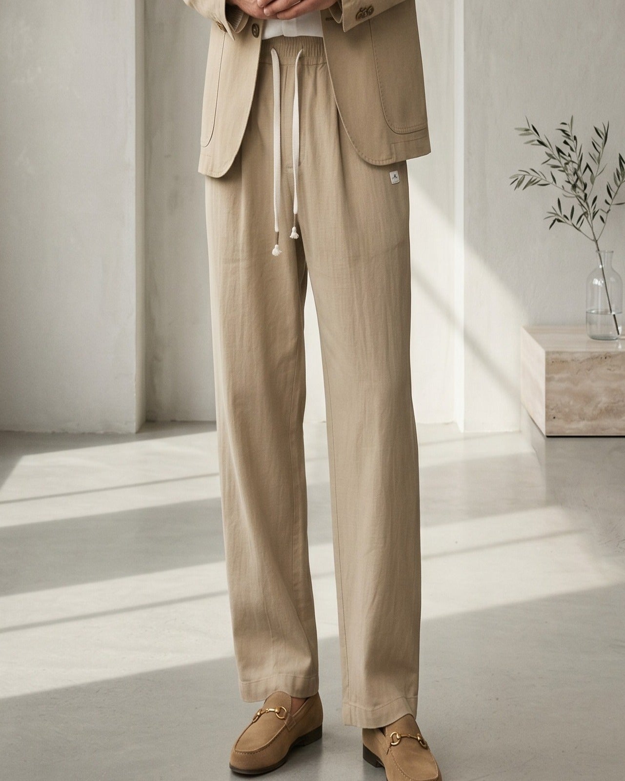 Cove Trousers - Relaxed Wide-Leg Linen in Khaki - plus front