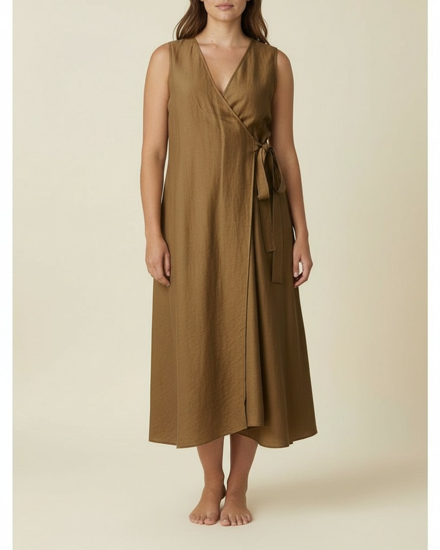 Yael Dress - Linen in Khaki - plus front