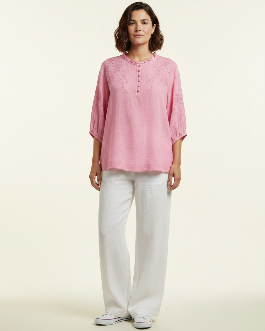 Marc Blouse - Linen in Pink - plus front