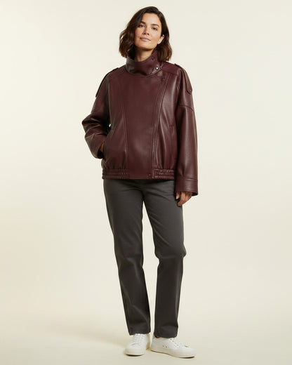 Wren Jacket - Relaxed Faux Leather in Burgundy - plus front