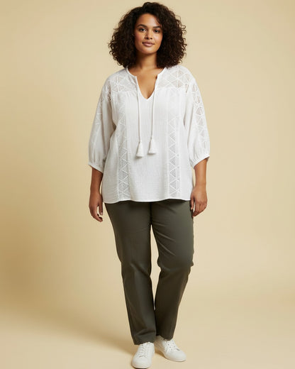 Hugo Blouse - Cotton in WHITE - plus front