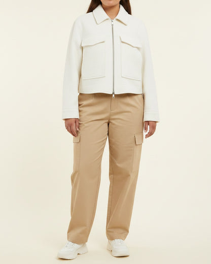 Tane Jacket - Relaxed Zip Wool in white - plus front