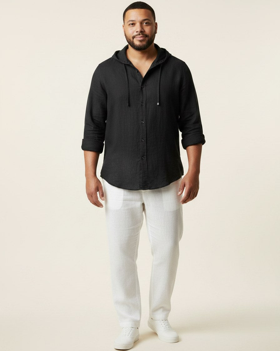 Tane Shirt - Linen in Black - plus front