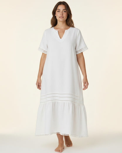 Bleo Dress - Linen in White - plus front