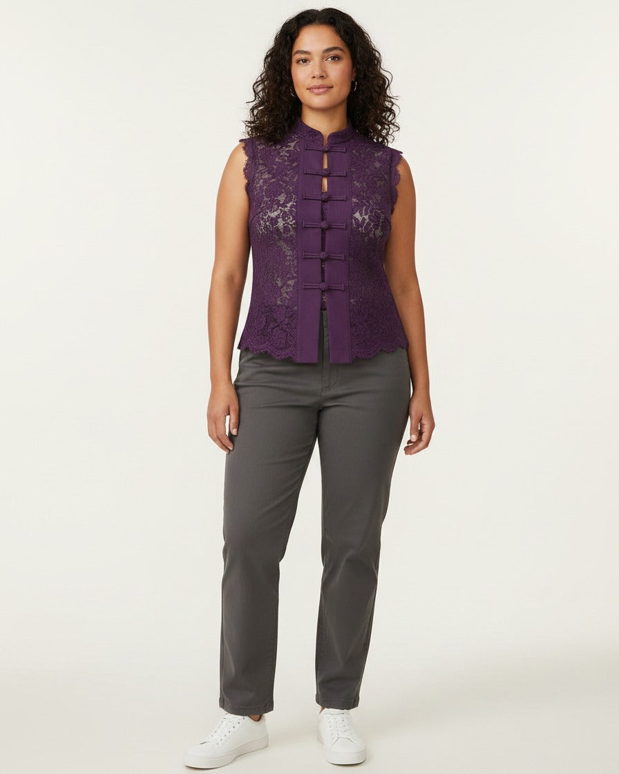 Idris Shirt - Stand-Collar in PURPLE - plus front