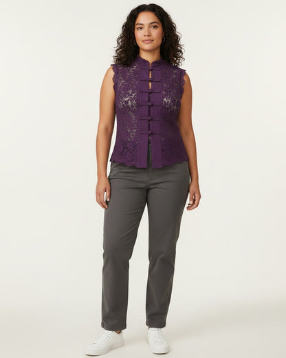 Idris Shirt - Stand-Collar in PURPLE - plus front