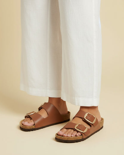 Vela Sandals - Faux Leather in Light Brown - plus front