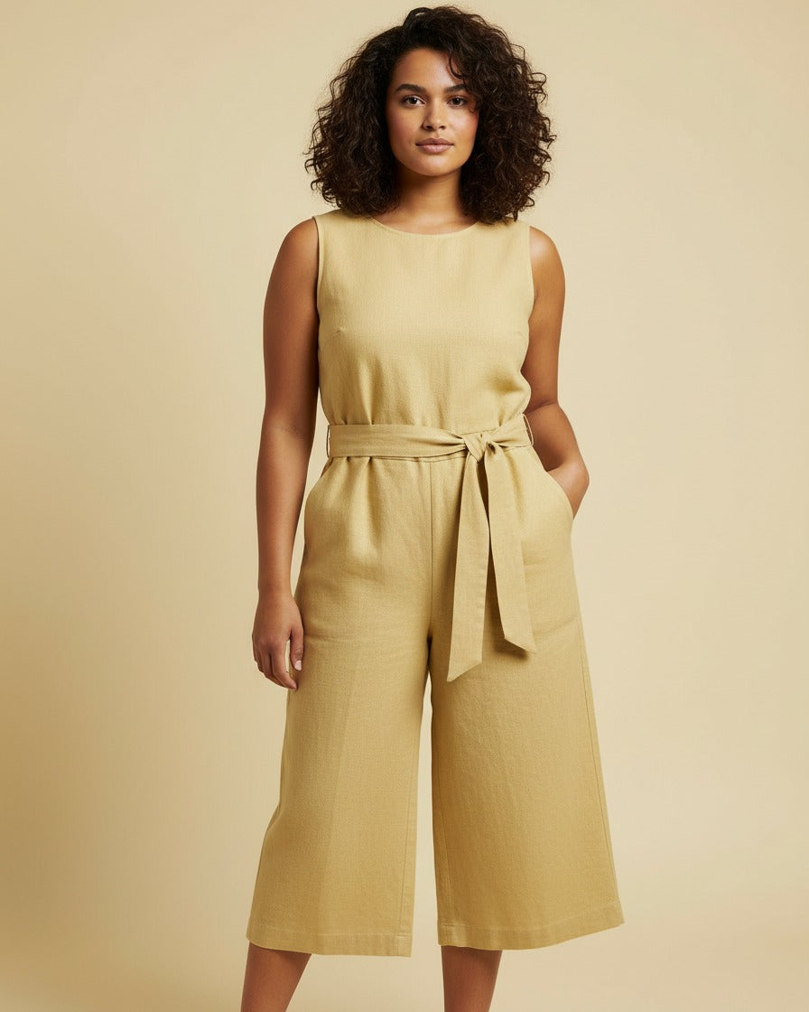 Aleo Dress - Linen in Yellow - plus front