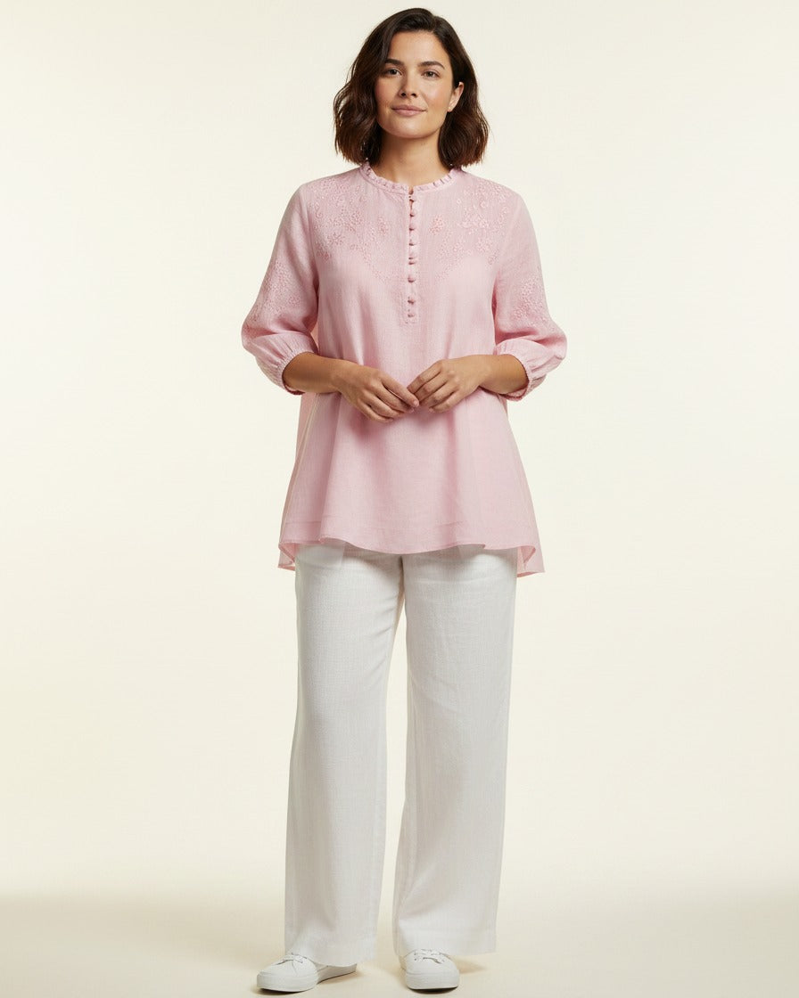 Finn Blouse - Linen in Pink - plus front