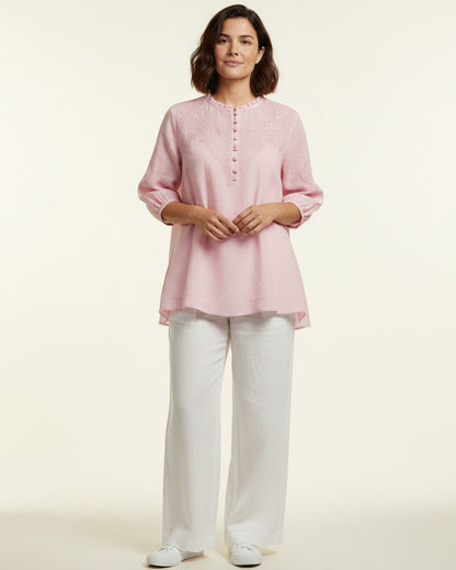 Finn Blouse - Linen in Pink - plus front