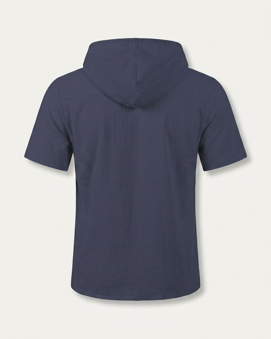 Daan Shirt - Relaxed Linen in Navy blue - profile back